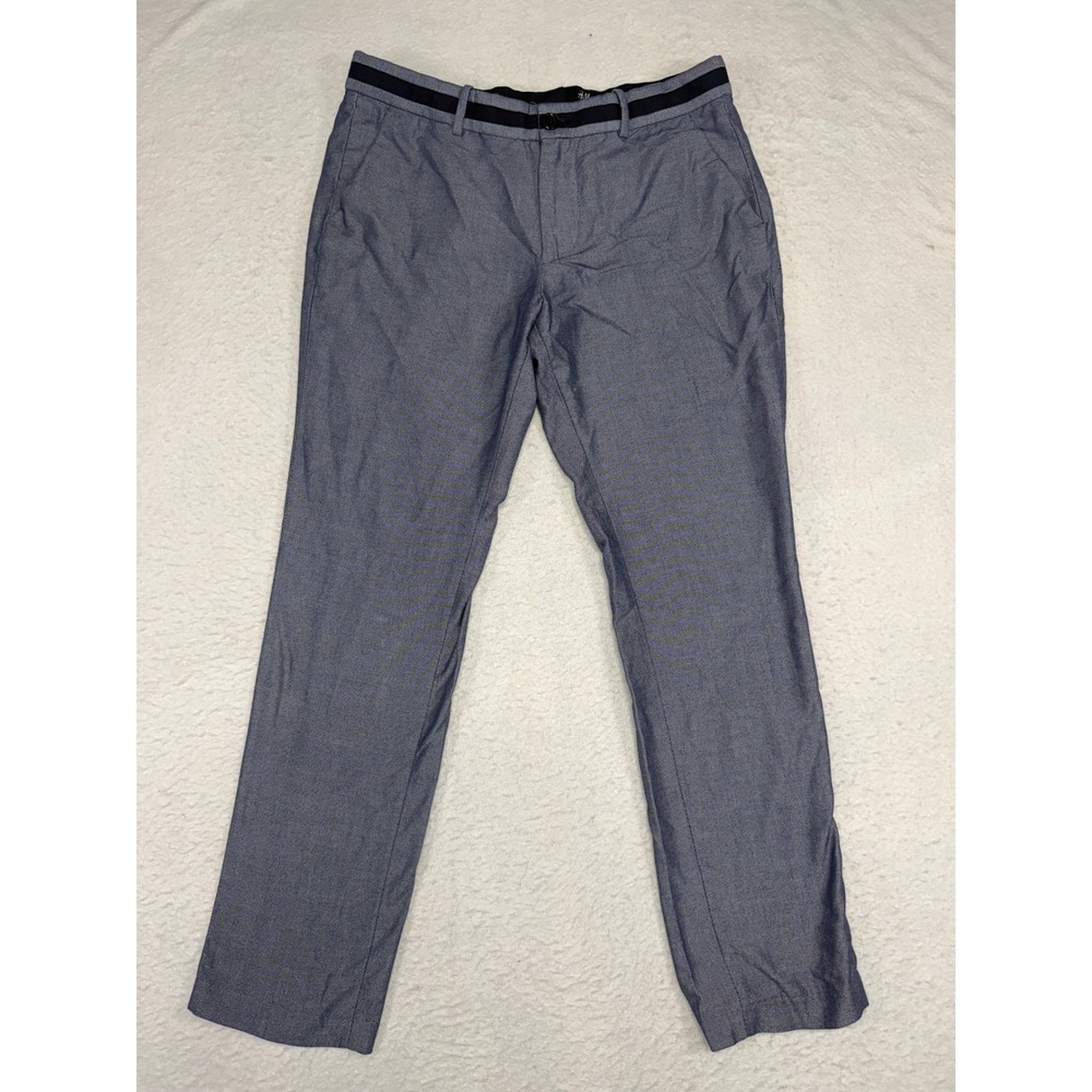 HM Slim Fit Blue Textured Dress Pants Trousers Mens 34R Contrast Waistband